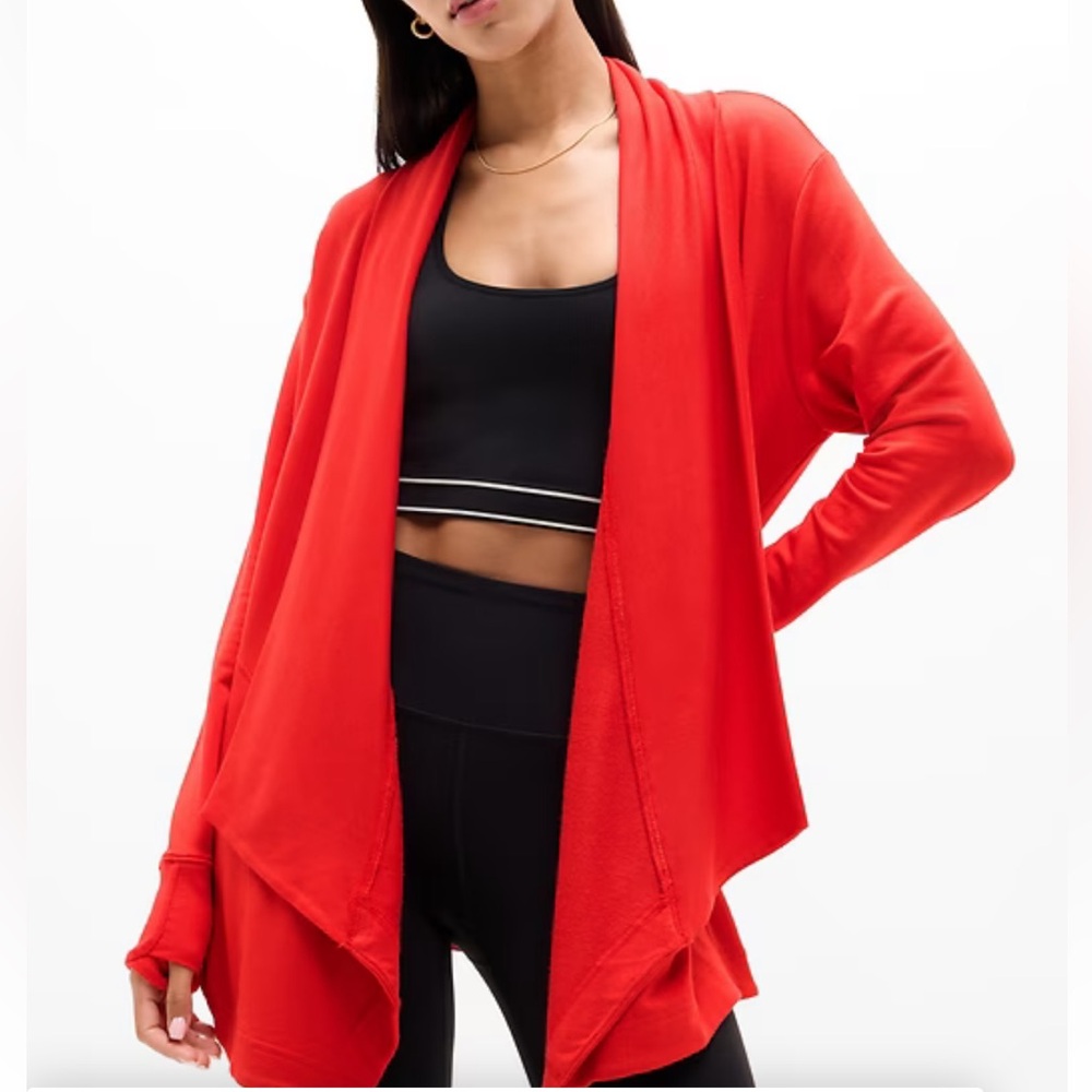 NWT Athleta Pranayama Restore Wrap Long Sleeves Open Front Red  Size M